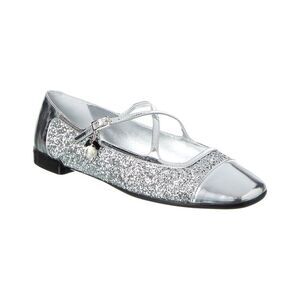 Jimmy Choo Eleri Glitter & Leather Ballerina Flat, Silver